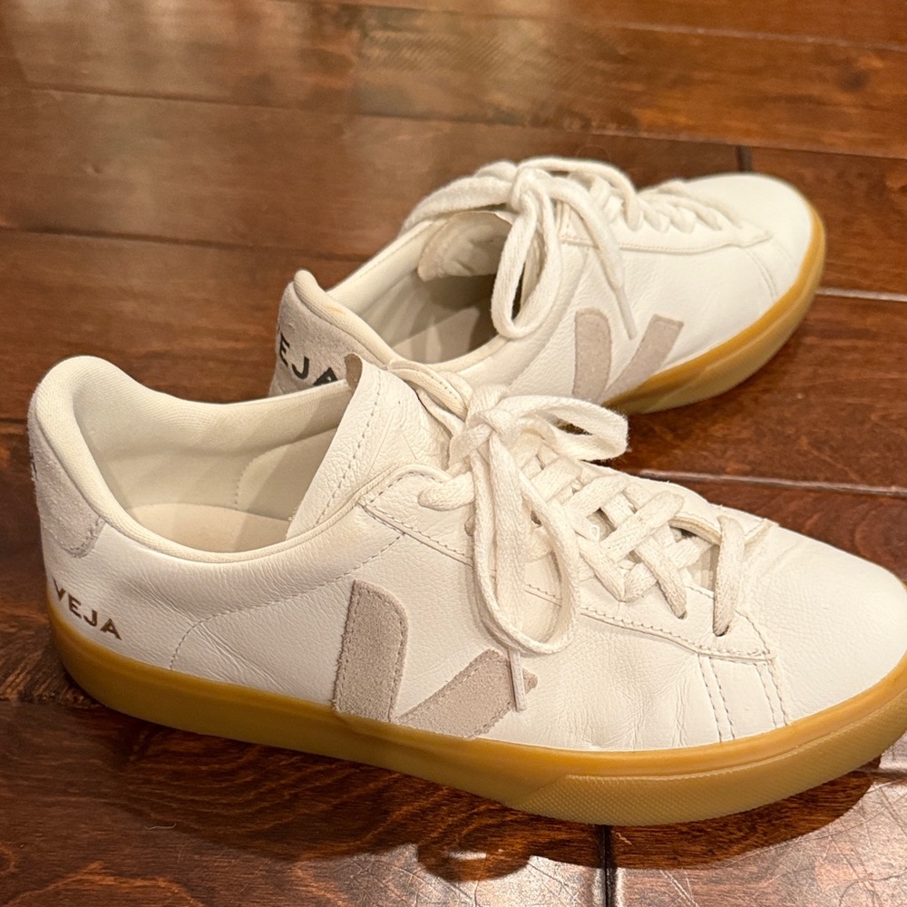 Veja White and Beige Sneakers with Tan Sole